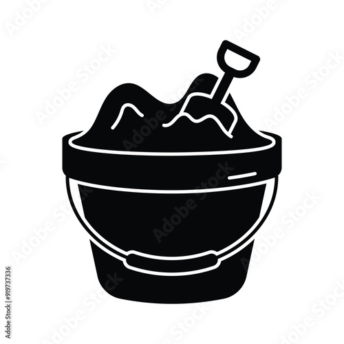 Sand bucket with shovel, beachside fun, sand bucket vector icon