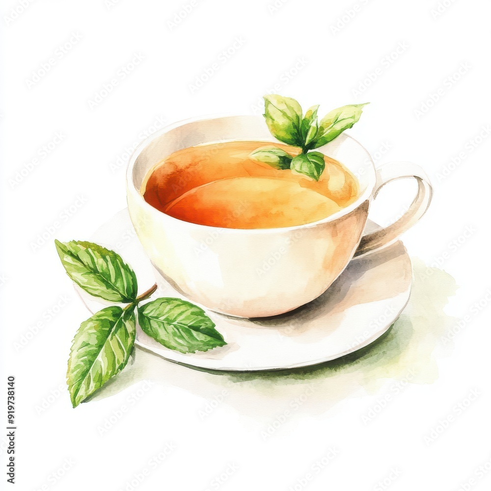 A serene cup of tea with fresh mint leaves, ideal for enhancing relaxation and promoting wellness. A serene cup of tea with fresh mint leaves, ideal for enhancing relaxation and promoting wellness.
