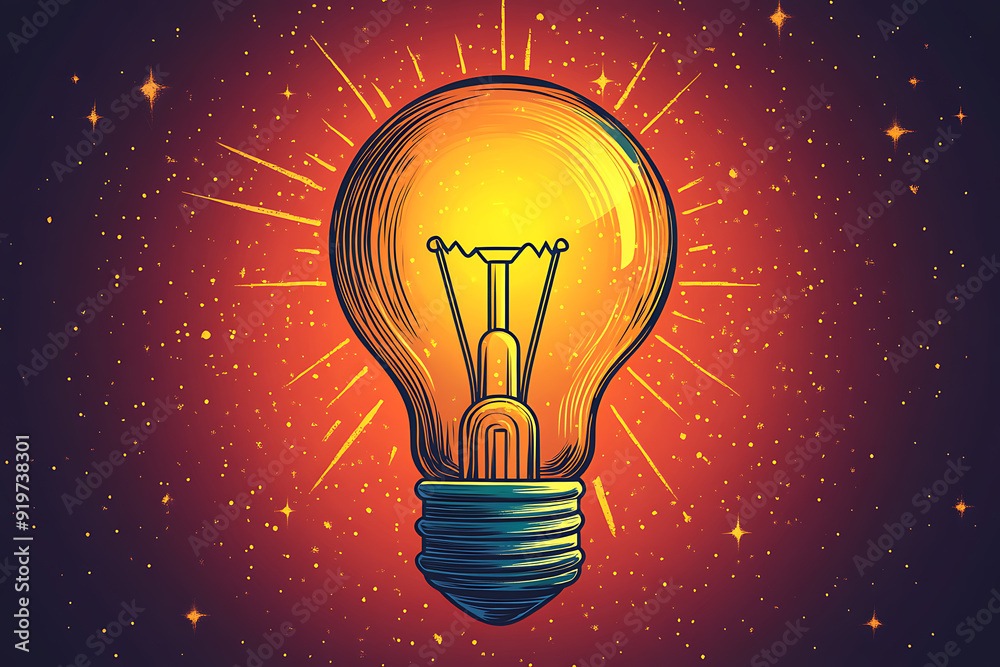 Illustrated lightbulb glowing brightly on a vibrant background, symbolizing creativity, innovation, and bright ideas.
Illustrated lightbulb glowing brightly on a vibrant background, symbolizing creativity, innovation, and bright ideas.
