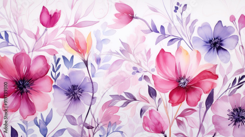 Beautiful arrangement of flowers in soft pastel colors. Rich and artistic floral pattern. Watercolor background.