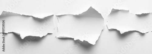 Three Torn Pieces of White Paper on a White Background