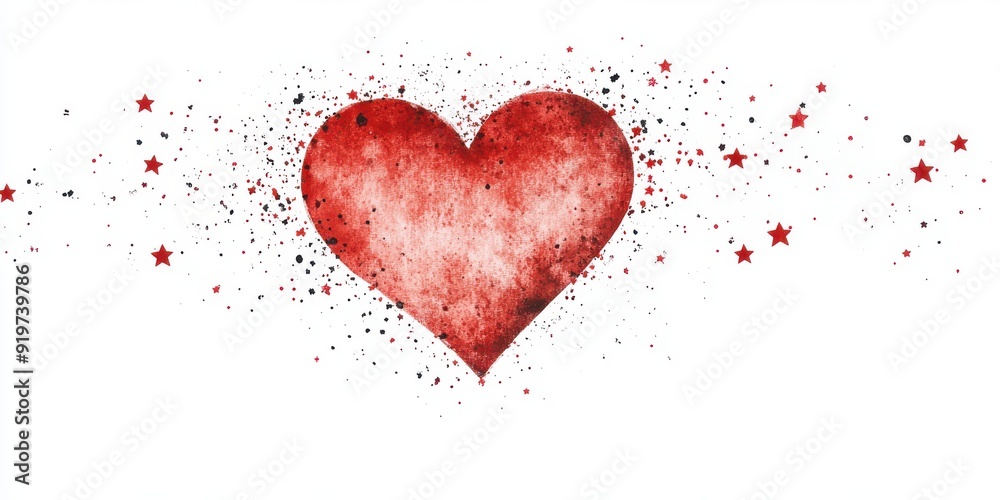 A vibrant red heart with splashes of color and stars, perfect for expressing love and affection in any creative project. A vibrant red heart with splashes of color and stars, perfect for expressing love and affection in any creative project.
