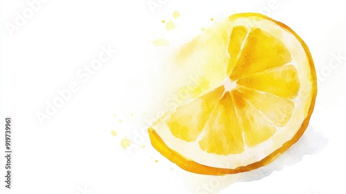 A vibrant watercolor illustration of a lemon slice, showcasing its bright yellow hue and juicy texture, perfect for summer visuals.