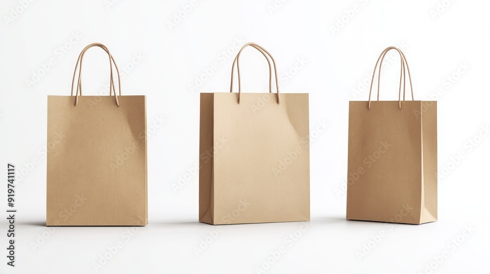 Three Brown Paper Bags with Twisted Handles on a White Background Three Brown Paper Bags with Twisted Handles on a White Background
