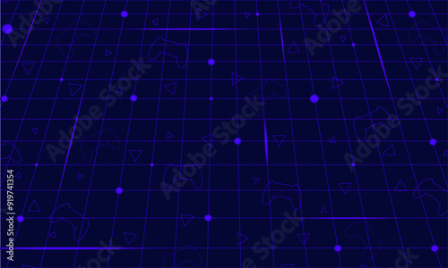 Vector cyberspace poster. Video game background. Neon blue cyber universe wallpaper. 