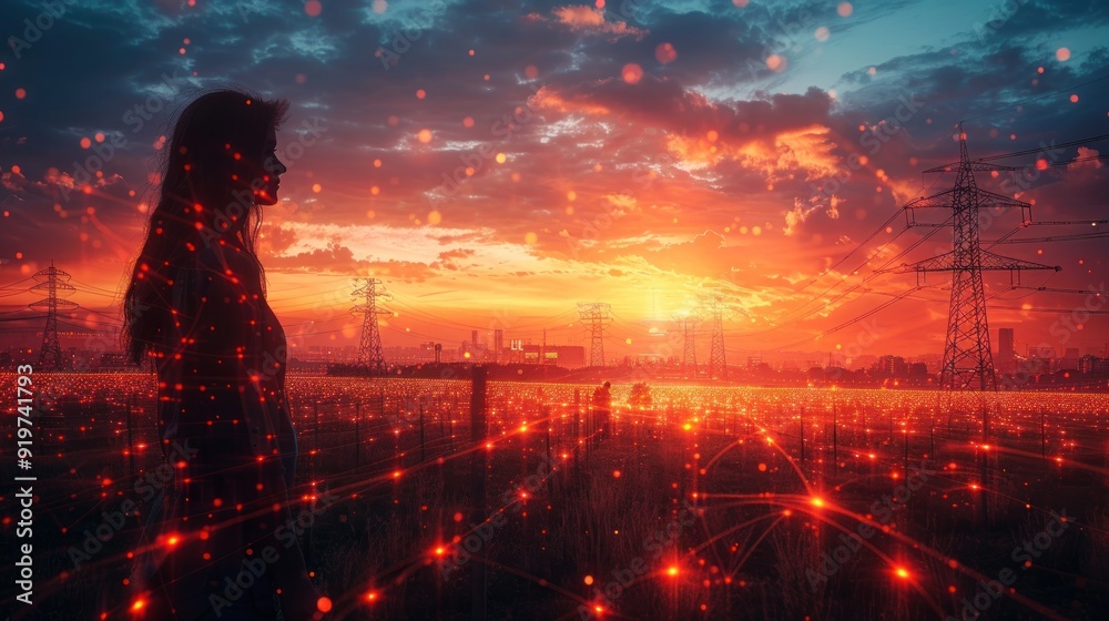 Silhouette of a woman in a field of light Silhouette of a woman in a field of light