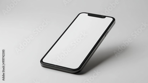 Black Smartphone with White Screen on a Grey Background