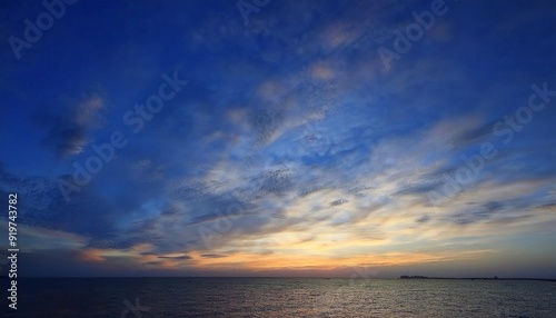 Dramatic evening sky. Sunset over ocean