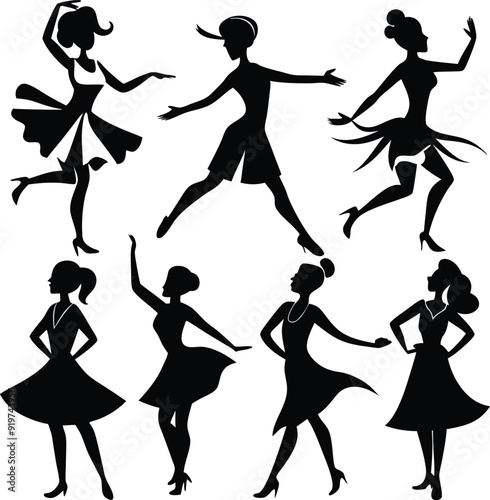 Women Dancer Artistic Silhouette Elements in Black