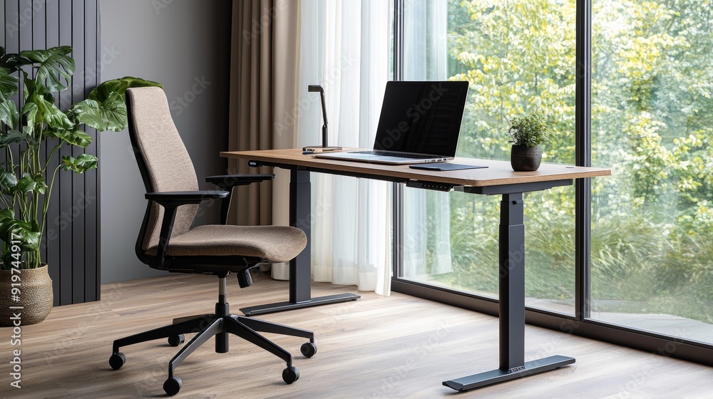 a desk with laptop on it a desk with laptop on it