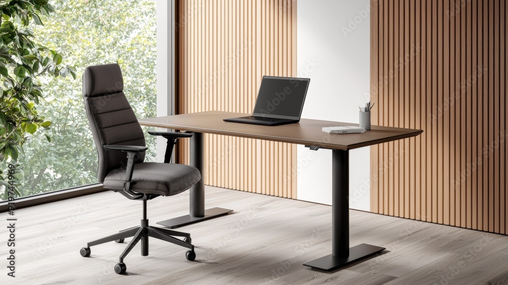 a desk with laptop on it a desk with laptop on it