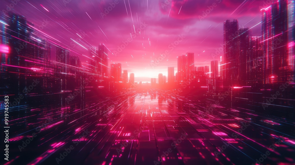 Big city night scene in cyberpunk style, futuristic nostalgia 80s, 90s. Neon lights vivid colors, photorealistic horizontal illustration. The generation of AI Big city night scene in cyberpunk style, futuristic nostalgia 80s, 90s. Neon lights vivid colors, photorealistic horizontal illustration. The generation of AI