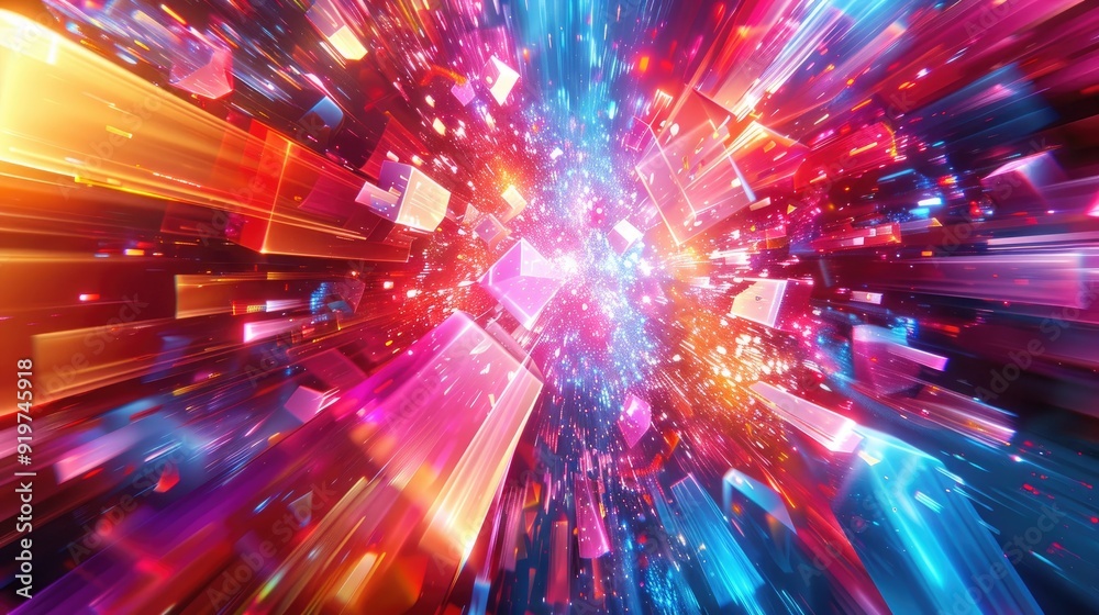 Abstract digital art with vibrant colors and glowing geometric shapes creating a dynamic, futuristic and energetic composition. Abstract digital art with vibrant colors and glowing geometric shapes creating a dynamic, futuristic and energetic composition.
