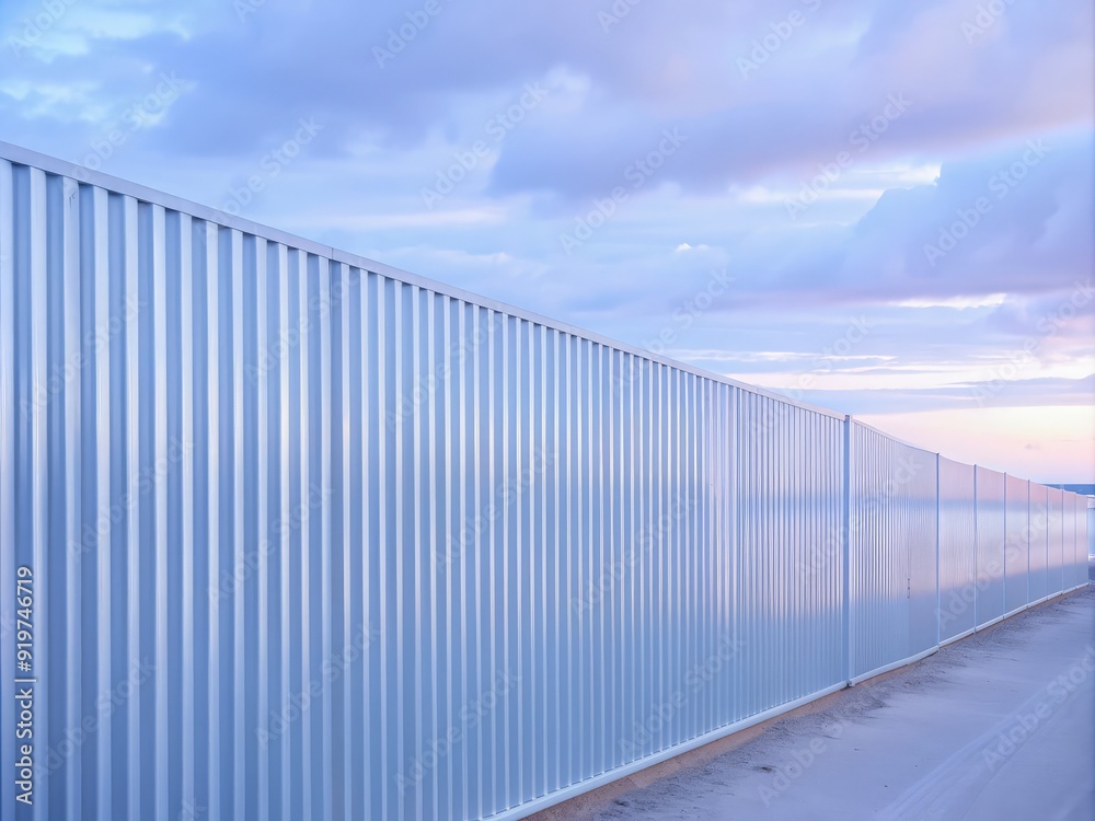 Profiled sheet fence at dusk overlooking a serene landscape. Generative AI Profiled sheet fence at dusk overlooking a serene landscape. Generative AI