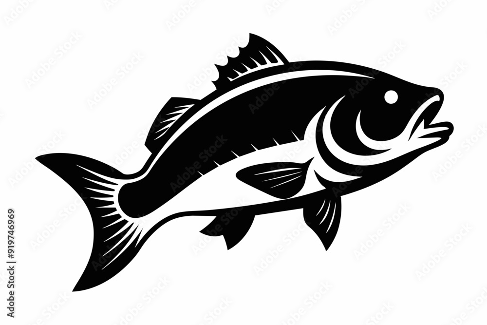 silhouette Vector design of bass fish on white background silhouette Vector design of bass fish on white background