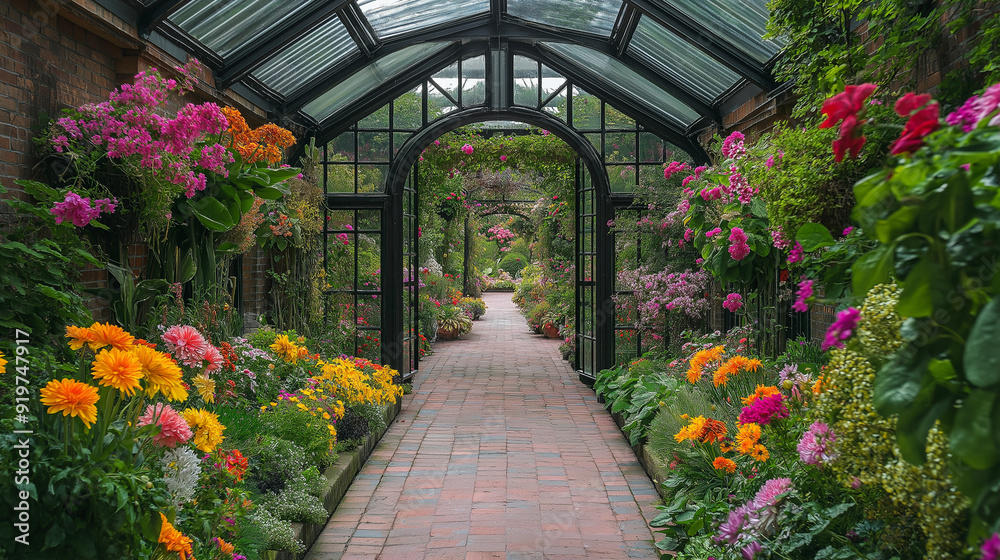 35. Victorian greenhouse with a lush garden, antique ironwork, and vibrant flowers 35. Victorian greenhouse with a lush garden, antique ironwork, and vibrant flowers