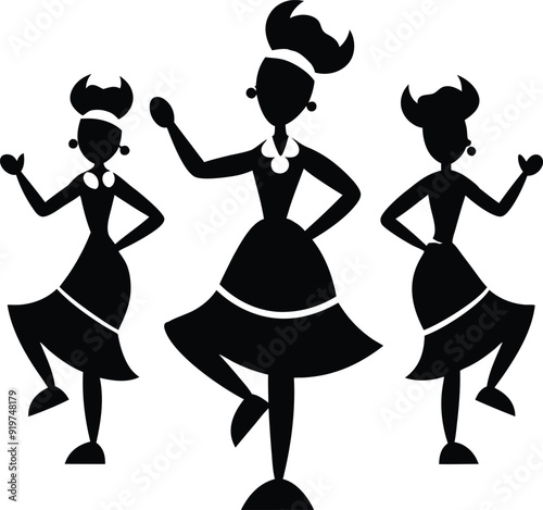 Dancing Princess Flat Black Silhouette Vector Art Bundle