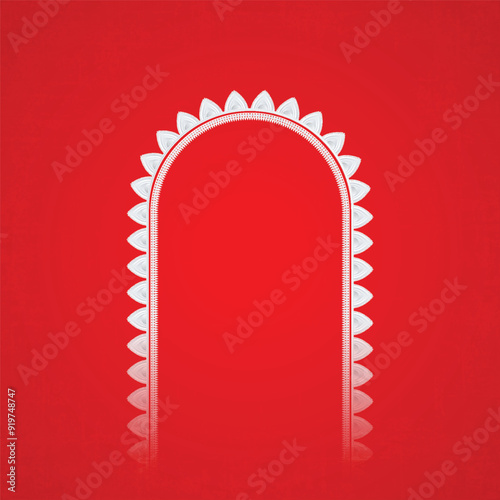 Konstfotografi Durga Puja, Frame, Border, arch gateway on vibrant red background, Durga Puja Background
