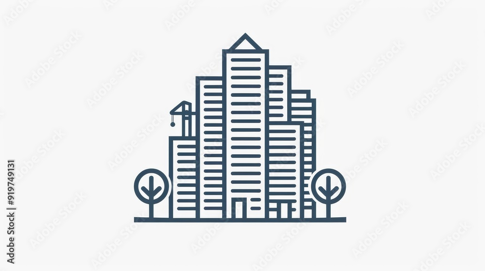 construction logo in line art style features a unique building and is available as a premium vector. construction logo in line art style features a unique building and is available as a premium vector.