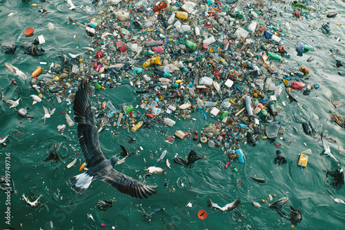 A Heartbreaking View of Plastic Pollution: An Ocean Suffocating Under a Mountain of Debris and the Struggle for Survival photo