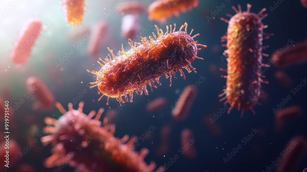 Detailed close up view of bacteria and virus cells under a high powered microscope Detailed close up view of bacteria and virus cells under a high powered microscope