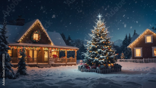 Building a snowman under a festive Christmas tree is family fun
