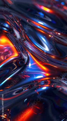 Abstract Liquid Metal with Neon Lights