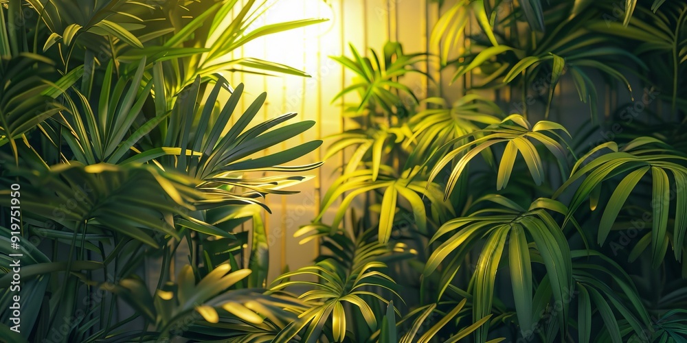 exotic plants growing near illuminated wall exotic plants growing near illuminated wall