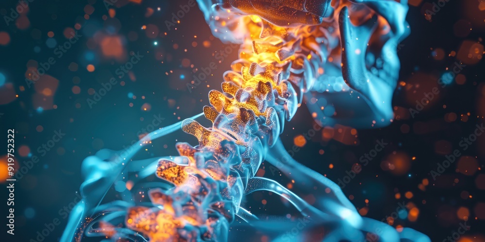 Abstract glowing human spine with blue and orange tones. Abstract glowing human spine with blue and orange tones.