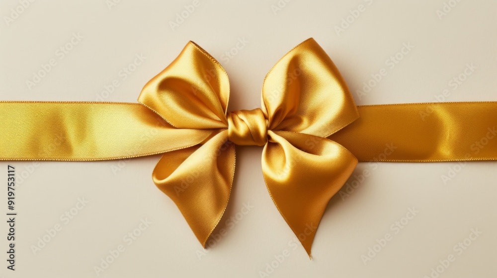 Luxurious gold ribbon tied in a bow, isolated against a clean background Luxurious gold ribbon tied in a bow, isolated against a clean background
