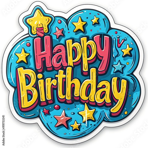 Bright and colorful happy birthday greeting sticker. Generative AI