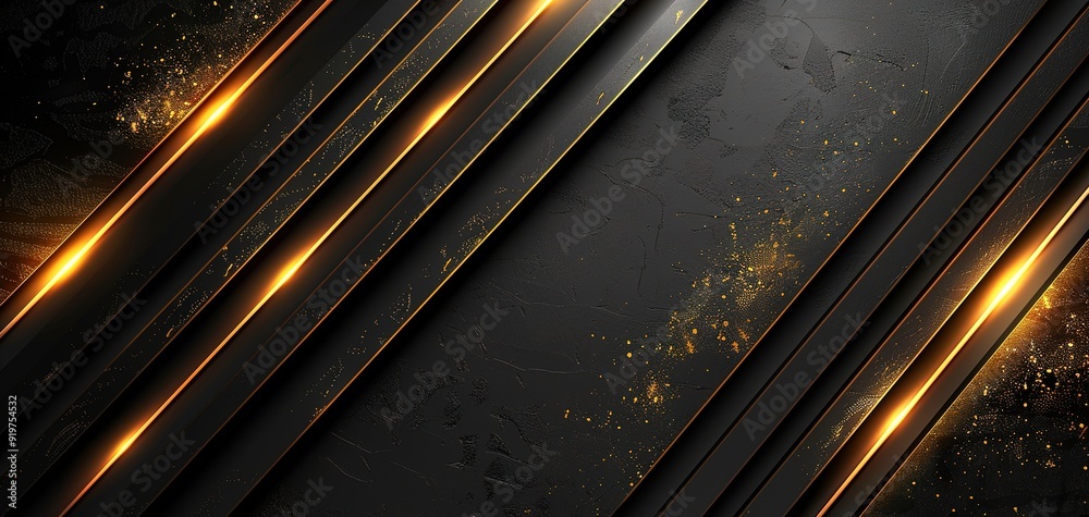 Abstract black and gold background with glowing lines. Abstract black and gold background with glowing lines.
