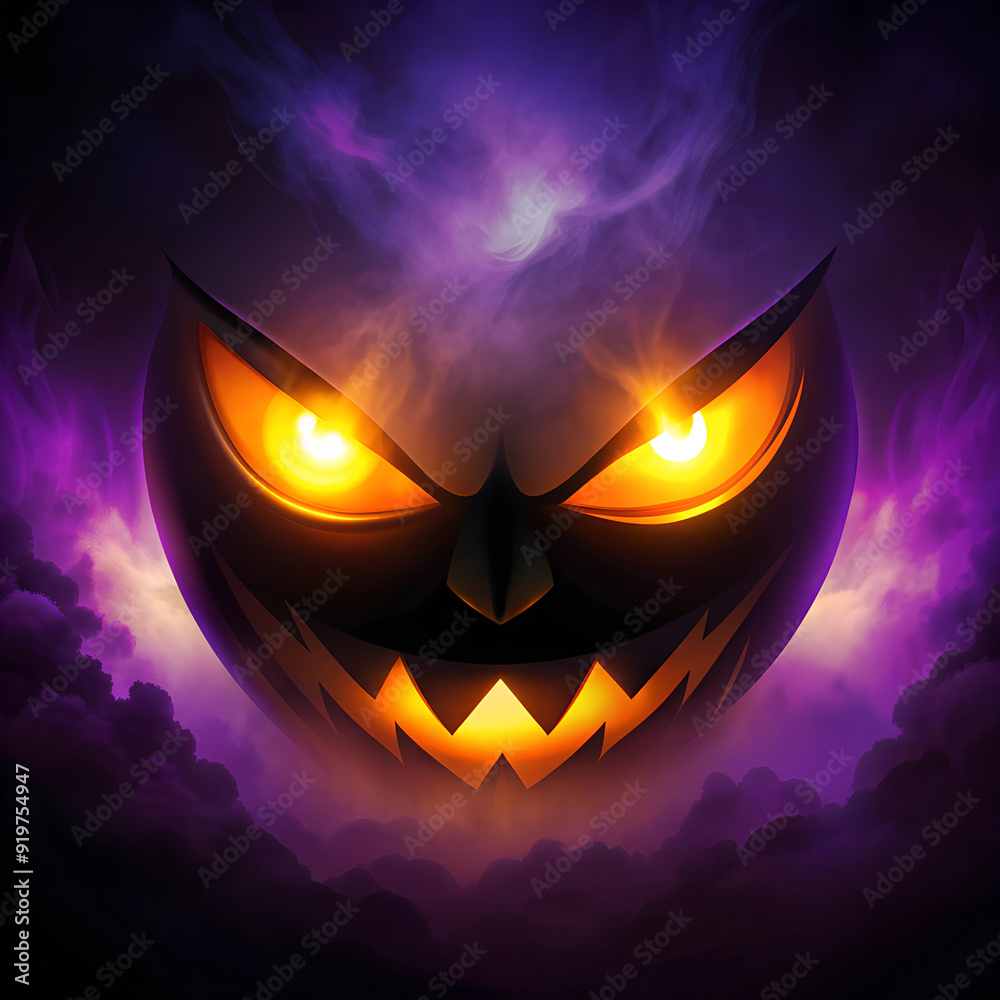 Glowing Orange Eyes and Evil Grin in a Dark Purple Mist