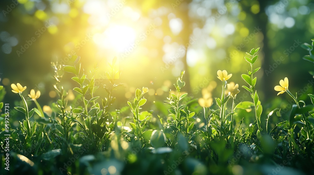 Beautiful spring background with green grass and yellow flowers. Beautiful spring background with green grass and yellow flowers.