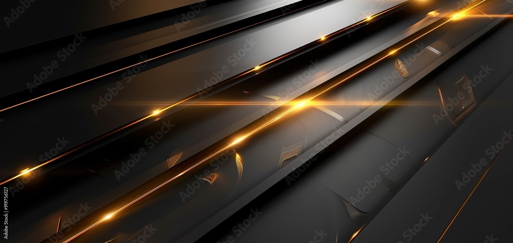 Abstract dark background with glowing gold lines.