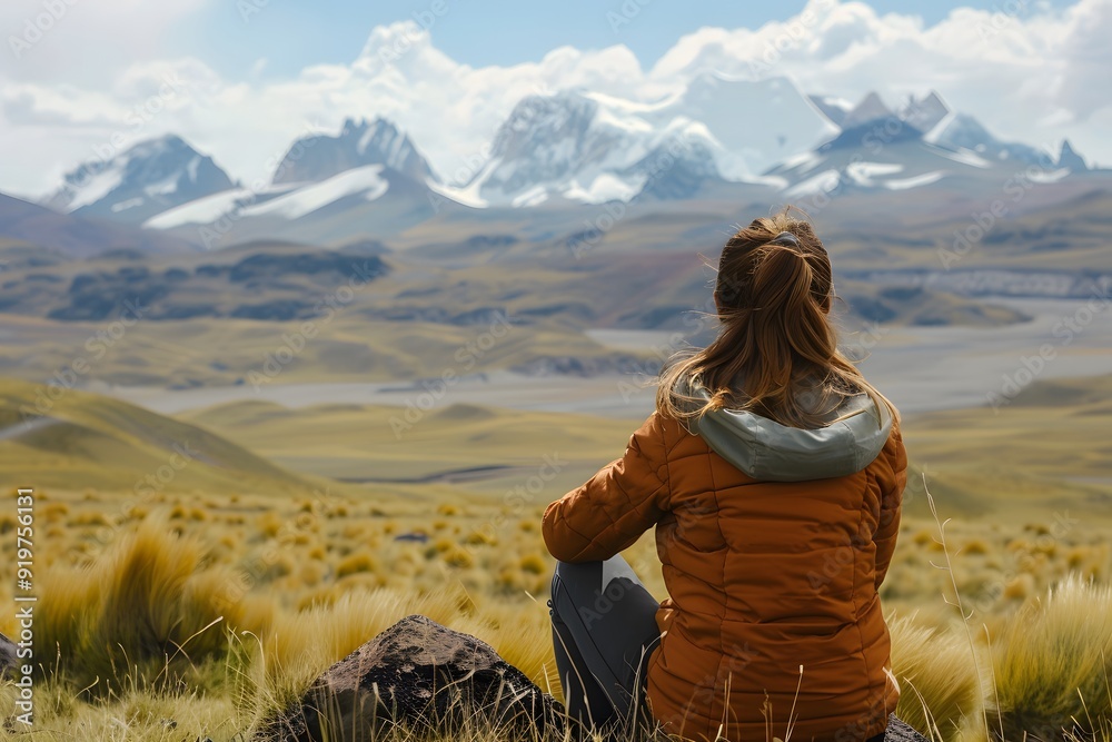 A female backpacker travels alone in remote locations A female backpacker travels alone in remote locations