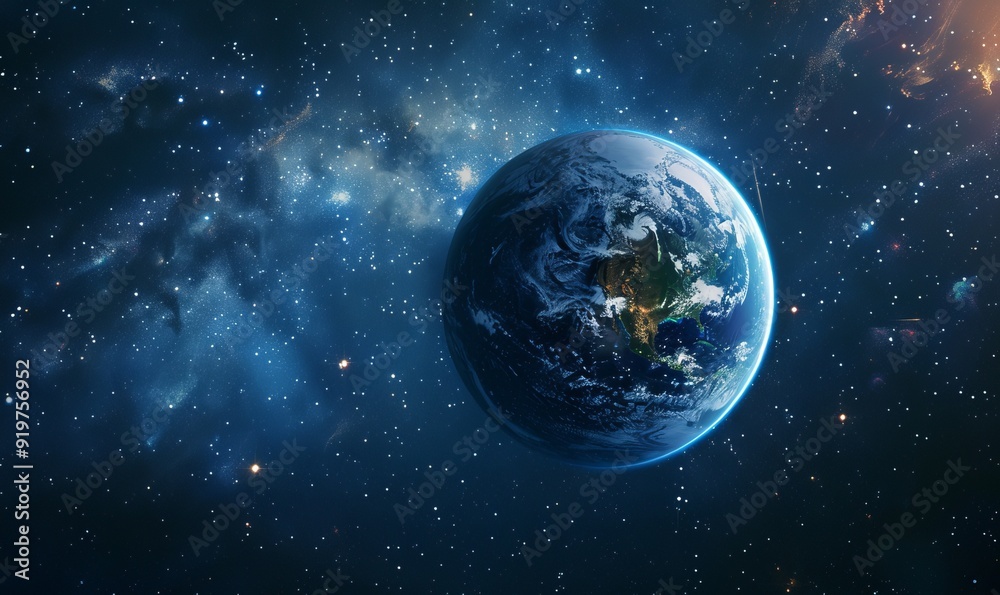 Obraz premium Planet Earth on starry space background, day and night transition