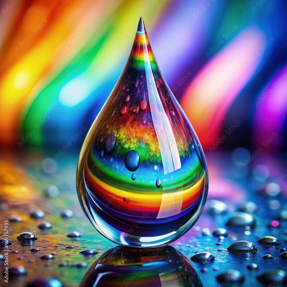 Droplet on a surface reflects a rainbow of colors and textures. Generative AI Droplet on a surface reflects a rainbow of colors and textures. Generative AI