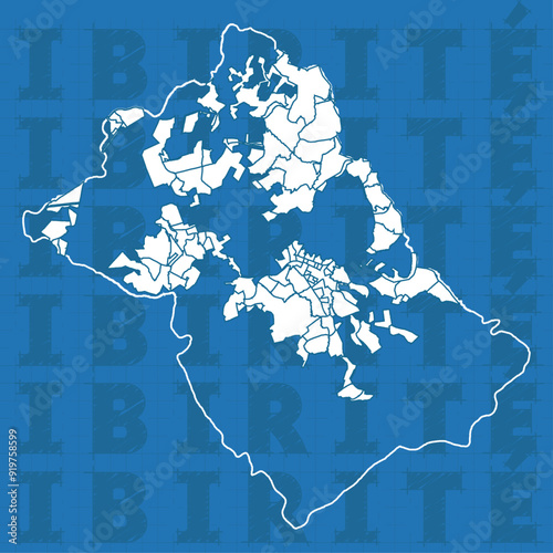 Complete map of the city of Ibirité, in the Metropolitan Region of Belo Horizonte, content based on official data, with all neighborhoods and rural and environmental areas.