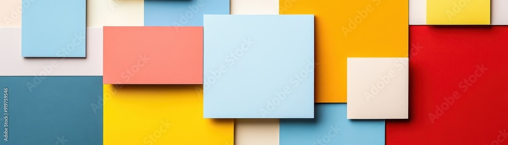 Colorful geometric abstract background with overlapping squares and rectangles in vibrant shades of blue, red, yellow, and pink. Colorful geometric abstract background with overlapping squares and rectangles in vibrant shades of blue, red, yellow, and pink.