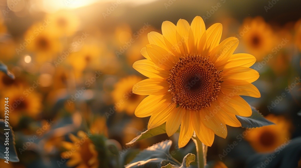 Fototapeta premium Golden Sunflower Field at Sunset