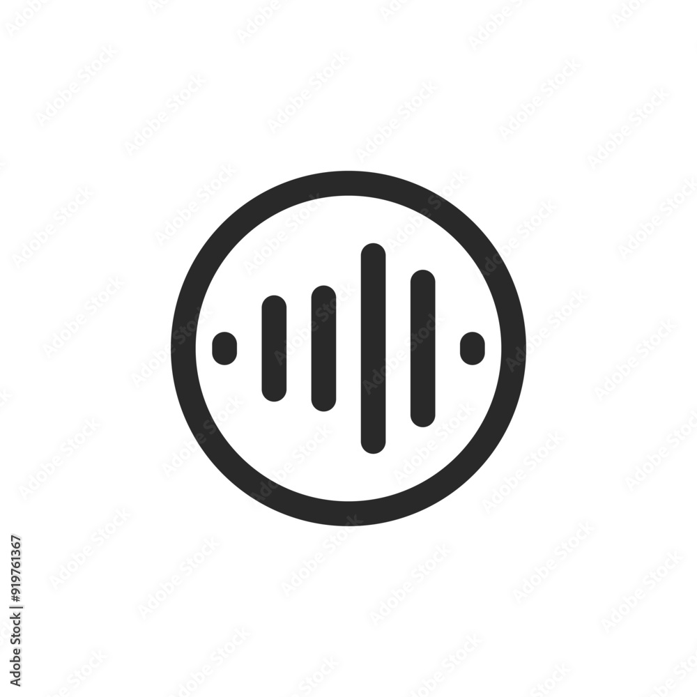 Sound wave in a circle button isolated on white background for multimedia. Vector icons in flat style Sound wave in a circle button isolated on white background for multimedia. Vector icons in flat style
