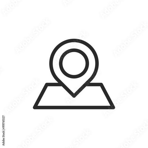 Pin on a map black outlined button isolated on white background. Location marker. Vector icons in flat style