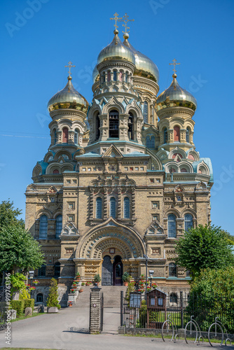 The St. Nicholas Naval Cathedral in Karosta, Liepaja at summer. Russian Orthodox cathedral with golden domes.