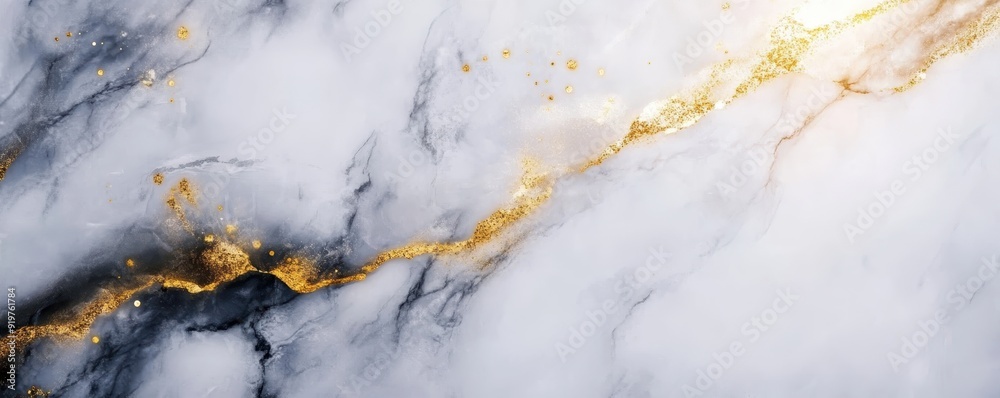 Fototapeta premium Elegant white and black marble texture with luxurious gold veins, perfect for backgrounds or design elements in modern and classic projects.