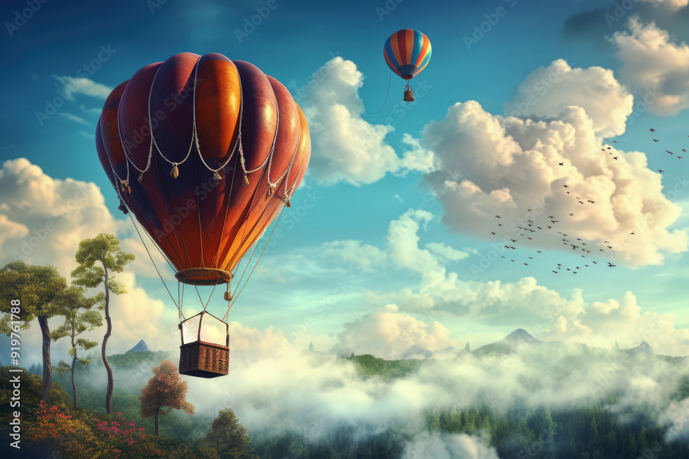 Obraz premium generated illustration of pink hot air balloons floating