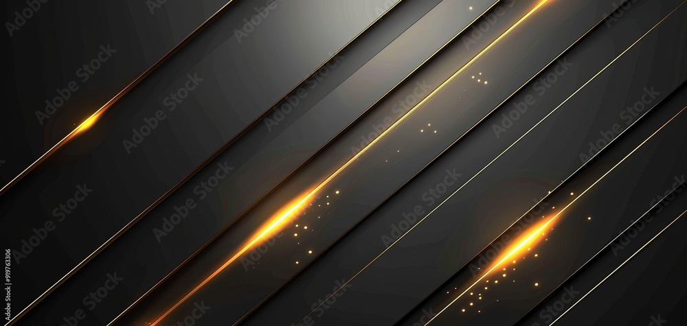 Abstract black and gold background with glowing lines. Abstract black and gold background with glowing lines.