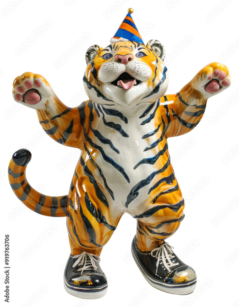 Naklejka premium PNG Whimsical tiger in party attire