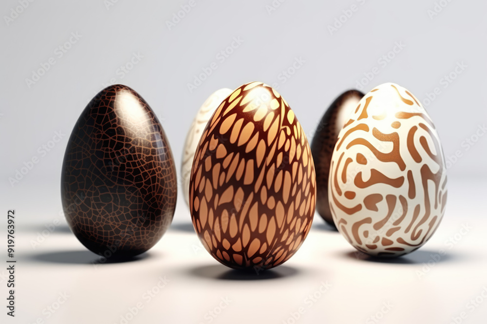 generated illustration variety of Easter eggs covered with milk and white chocolate on a white background generated illustration variety of Easter eggs covered with milk and white chocolate on a white background
