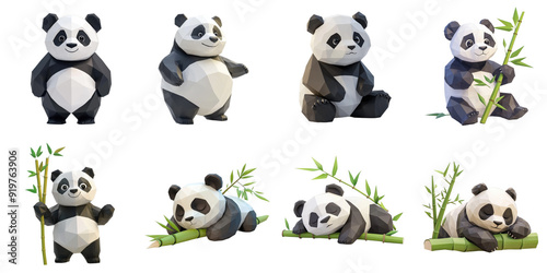 Panda animation isolated 3d mockup without background using for all purpose.